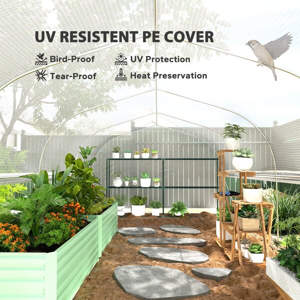 Outsunny Heavy Duty Polytunnel with Sidewalls, Door and 8 Windows, Complimentary Plant Labels and Gloves, White, 6 x 3 x 2m Aosom UK
