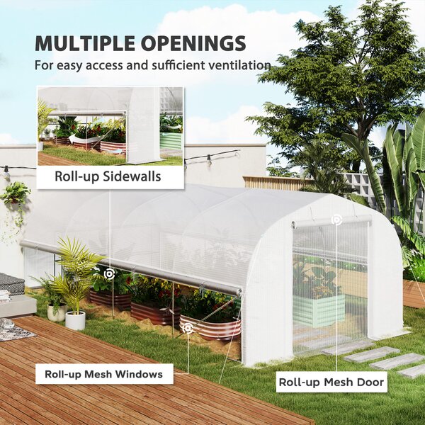 Outsunny Heavy Duty Polytunnel with Sidewalls, Door and 8 Windows, Complimentary Plant Labels and Gloves, White, 6 x 3 x 2m Aosom UK