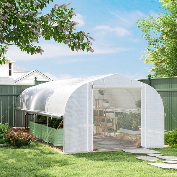 Outsunny Heavy Duty Polytunnel with Sidewalls, Door and 8 Windows, Complimentary Plant Labels and Gloves, White, 6 x 3 x 2m Aosom UK
