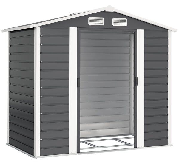 Outsunny 7 x 4ft Metal Garden Shed, Galvanised Steel Shed with Double Lockable Doors, Vents and Gloves, Outdoor Tool Storage Shed for Garden, Patio, Dark Grey