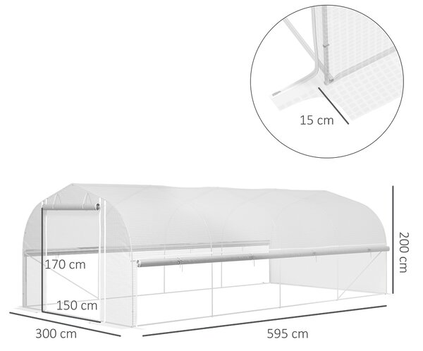 Outsunny Heavy Duty Polytunnel with Sidewalls, Door and 8 Windows, Complimentary Plant Labels and Gloves, White, 6 x 3 x 2m Aosom UK