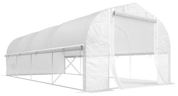 Outsunny Heavy Duty Polytunnel with Sidewalls, Door and 8 Windows, Complimentary Plant Labels and Gloves, White, 6 x 3 x 2m Aosom UK