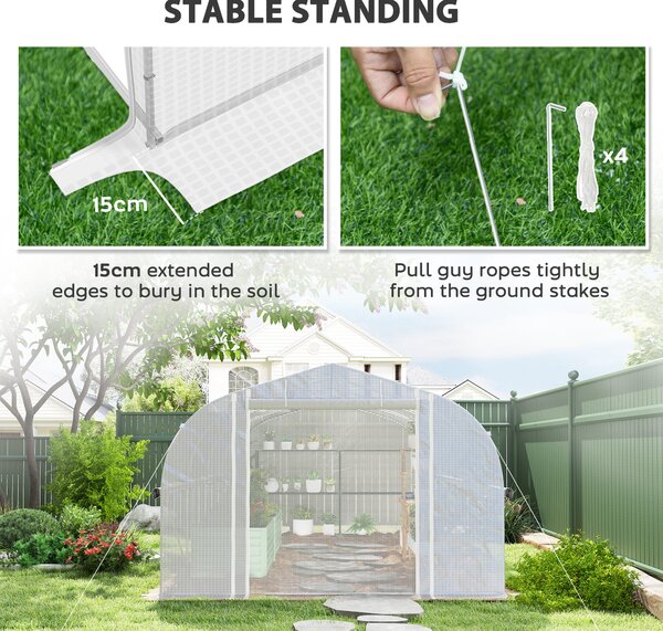 Outsunny Heavy Duty Polytunnel with Sidewalls, Door and 8 Windows, Complimentary Plant Labels and Gloves, White, 6 x 3 x 2m Aosom UK