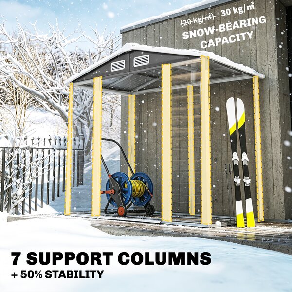 Outsunny 7 x 4ft Metal Garden Shed, Galvanised Steel Shed with Double Lockable Doors, Vents and Gloves, Outdoor Tool Storage Shed for Garden, Patio, Dark Grey