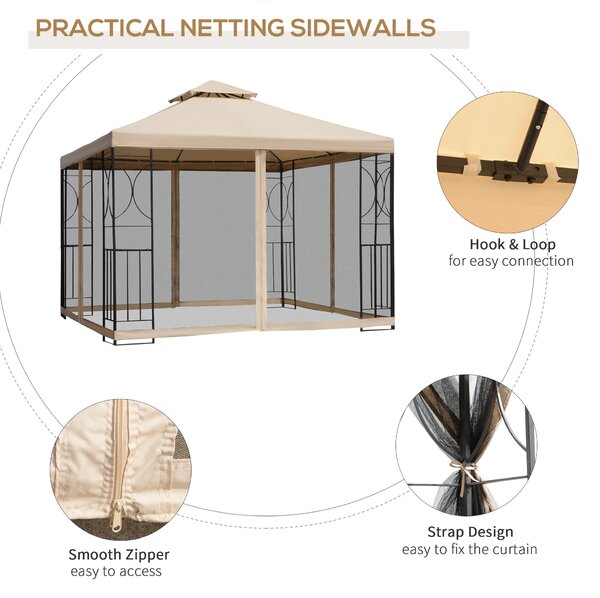 Outsunny 3x3m Garden Gazebo Tent W/Netting, 2-tier Roof