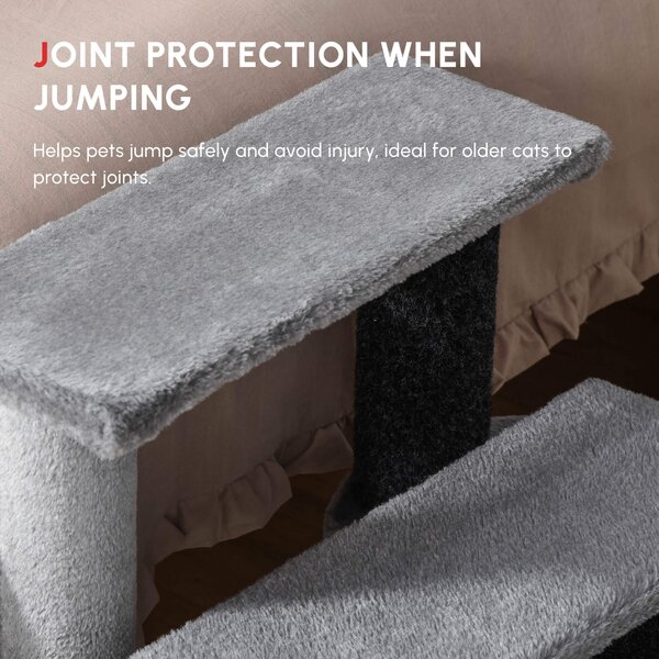 PawHut 3-step Pet Stairs with Scratching Posts, Platforms, Toy Ball, Grey Aosom UK