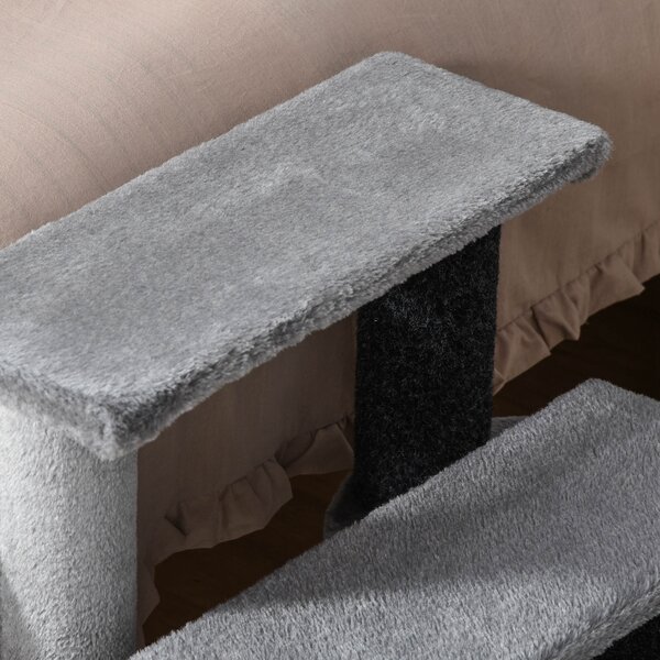 PawHut 3-step Pet Stairs with Scratching Posts, Platforms, Toy Ball, Grey Aosom UK