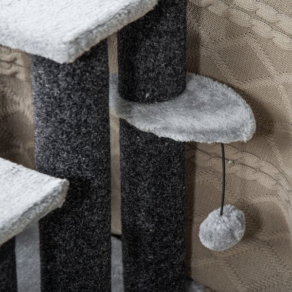 PawHut 4-step Pet Stairs with Scratching Posts, Platforms, Toy Ball, Grey Aosom UK