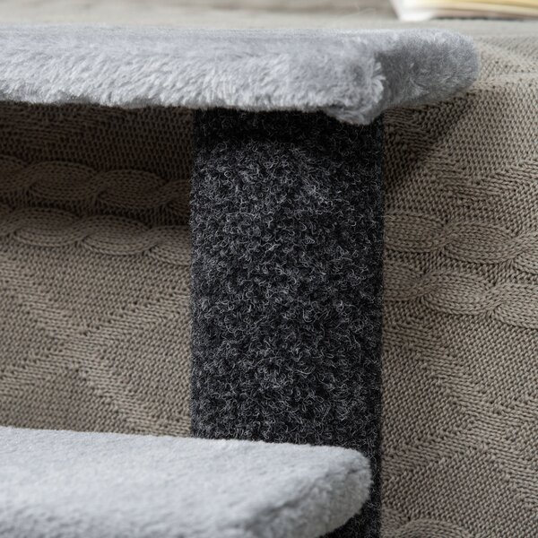 PawHut 4-step Pet Stairs with Scratching Posts, Platforms, Toy Ball, Grey Aosom UK