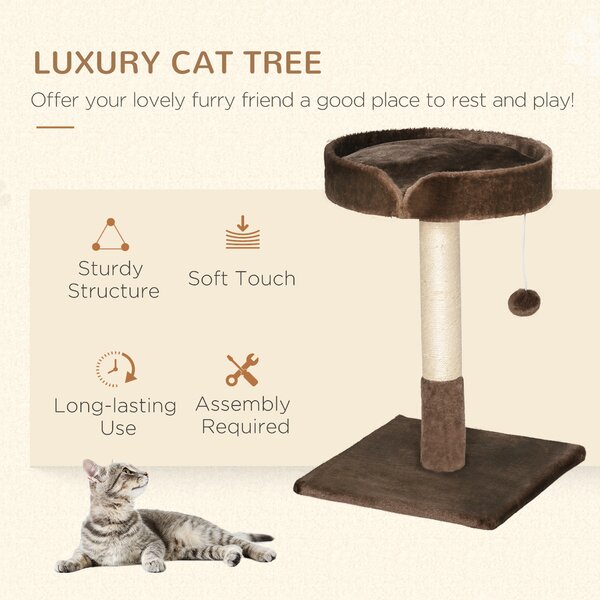 PawHut Compact Cat Tree, Sisal Scratching Post, Soft Bed, Play Toy, for Kittens, Brown, 45x45x70 cm Aosom UK