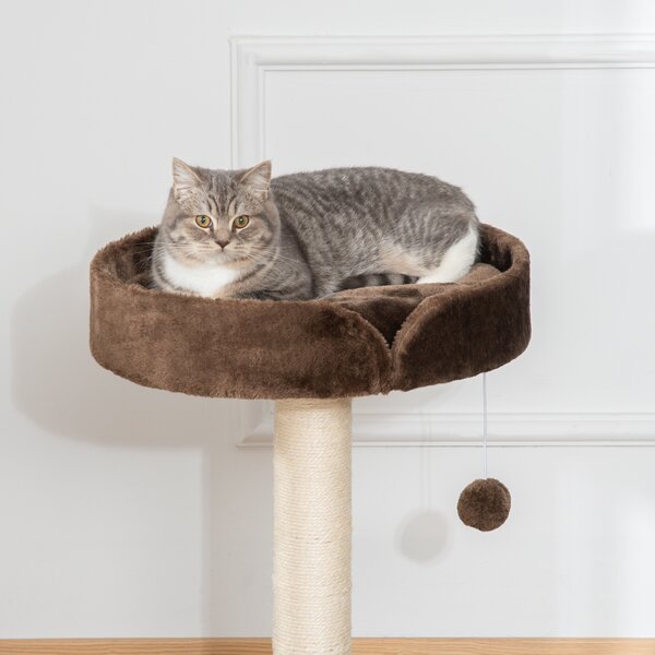 PawHut Compact Cat Tree, Sisal Scratching Post, Soft Bed, Play Toy, for Kittens, Brown, 45x45x70 cm Aosom UK