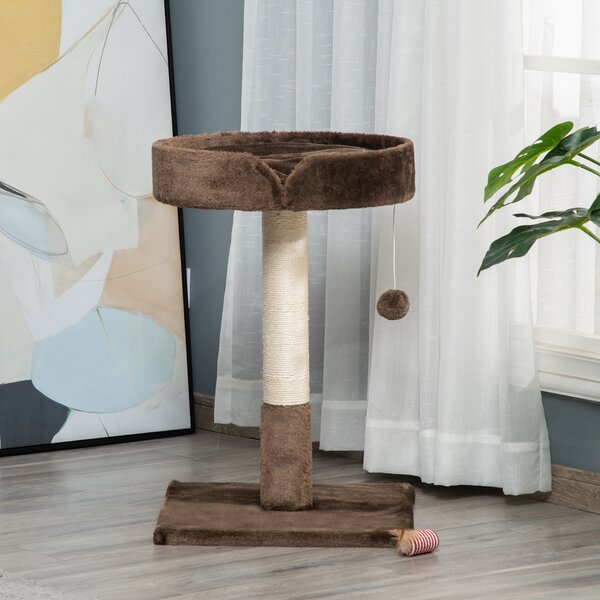 PawHut Compact Cat Tree, Sisal Scratching Post, Soft Bed, Play Toy, for Kittens, Brown, 45x45x70 cm Aosom UK