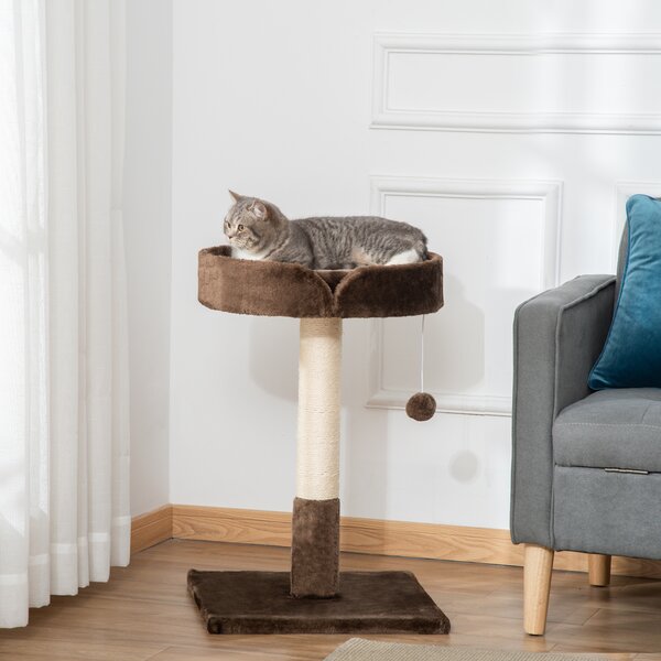 PawHut Compact Cat Tree, Sisal Scratching Post, Soft Bed, Play Toy, for Kittens, Brown, 45x45x70 cm Aosom UK