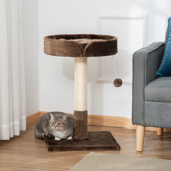 PawHut Compact Cat Tree, Sisal Scratching Post, Soft Bed, Play Toy, for Kittens, Brown, 45x45x70 cm Aosom UK