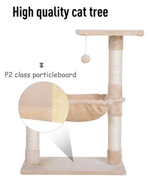 PawHut 70cm 2-Tier Cat Tree with Hammock Bed, Natural Sisal Scratching Post & Dangle Toy, Pet Scratch Stand Aosom UK