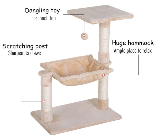 PawHut 70cm 2-Tier Cat Tree with Hammock Bed, Natural Sisal Scratching Post & Dangle Toy, Pet Scratch Stand Aosom UK