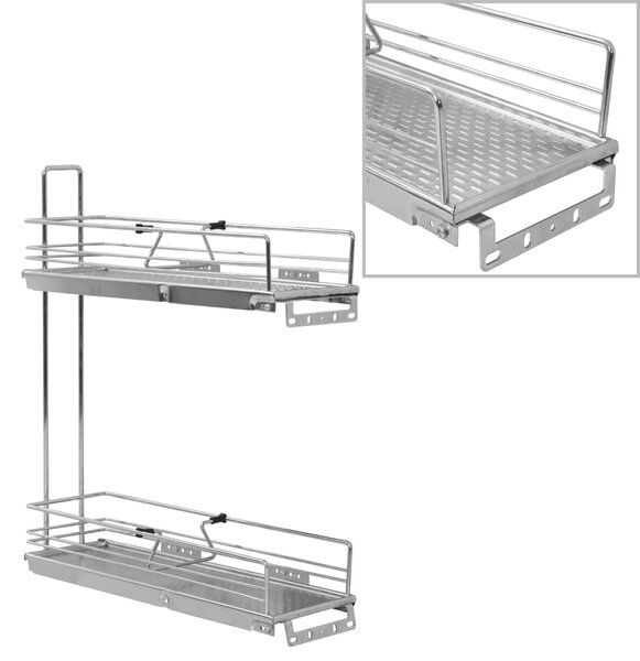 2-Tier Pull-out Kitchen Wire Basket Silver 47x15x54.5 cm