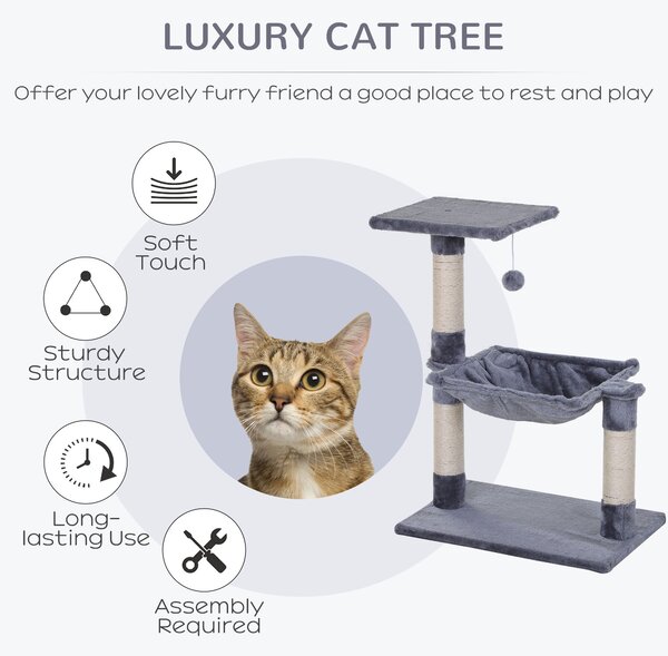 PawHut Cat Scratching Post, 2-Tier with Sisal Rope and Dangle Toy, Interactive, Beige Aosom UK