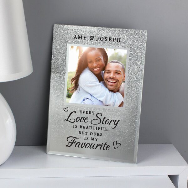 Personalised Every Love Story Is Beautiful Glitter Glass Photo Frame