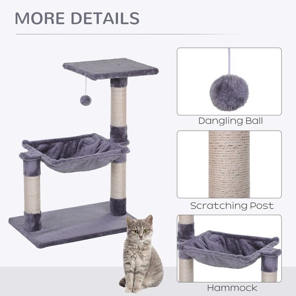 PawHut Cat Scratching Post, 2-Tier with Sisal Rope and Dangle Toy, Interactive, Beige Aosom UK