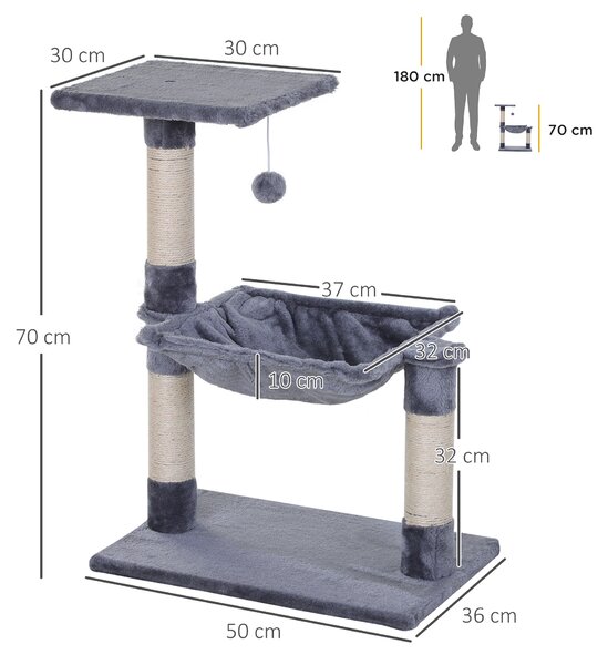 PawHut Cat Scratching Post, 2-Tier with Sisal Rope and Dangle Toy, Interactive, Beige Aosom UK