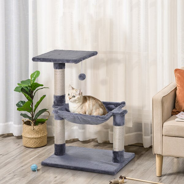 PawHut Cat Scratching Post, 2-Tier with Sisal Rope and Dangle Toy, Interactive, Beige Aosom UK
