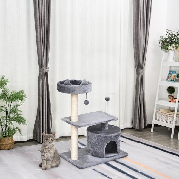 PawHut 3-Tier Cat Scratching Post with Sisal Rope & Play Toys, Durable Activity Centre for Cats, Grey Aosom UK