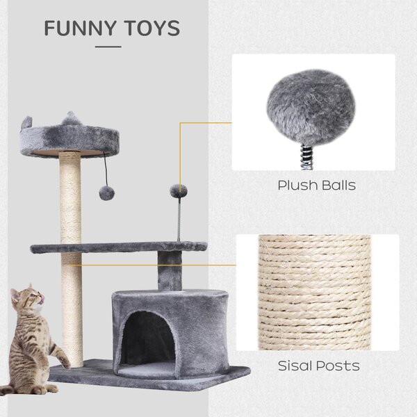 PawHut 3-Tier Cat Scratching Post with Sisal Rope & Play Toys, Durable Activity Centre for Cats, Grey Aosom UK