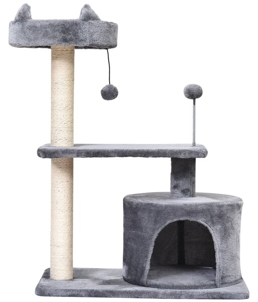 PawHut 3-Tier Cat Scratching Post with Sisal Rope & Play Toys, Durable Activity Centre for Cats, Grey Aosom UK