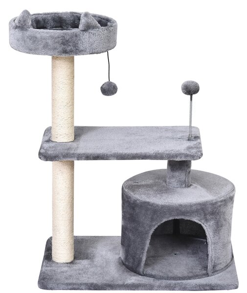 PawHut 3-Tier Cat Scratching Post with Sisal Rope & Play Toys, Durable Activity Centre for Cats, Grey Aosom UK