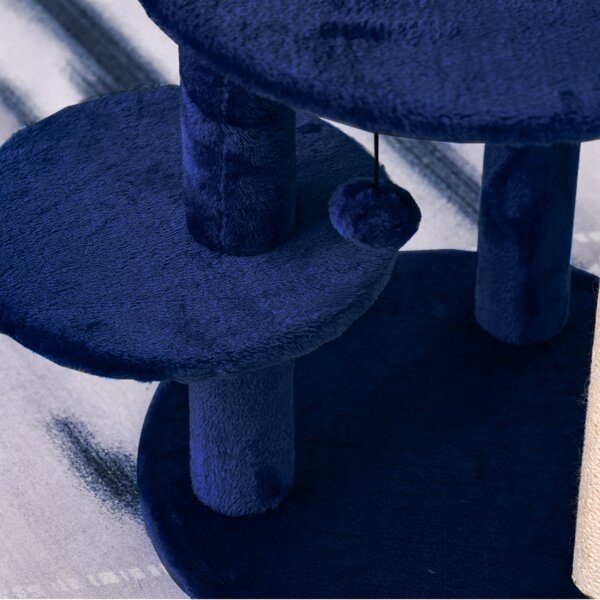 PawHut Feline Playground: 3-Tier Sisal Rope Scratching Post with Dangling Toy, Interactive & Durable, Blue Aosom UK