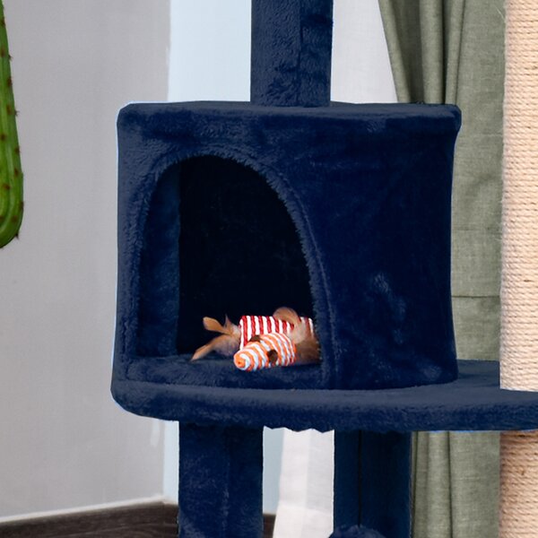 PawHut Feline Playground: 3-Tier Sisal Rope Scratching Post with Dangling Toy, Interactive & Durable, Blue Aosom UK