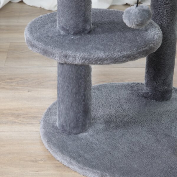PawHut Deluxe Cat Tree with 3-Tier, Scratching Posts, Play Ball, and Plush Toy for Climbing and Relaxing, Grey Aosom UK