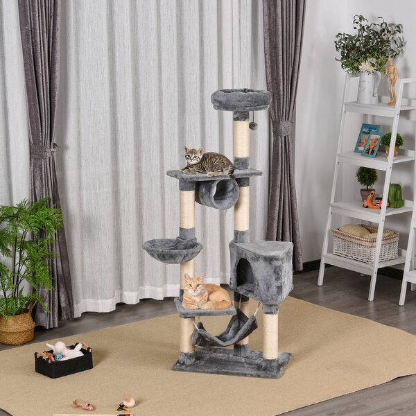 PawHut Cat Tree Condo Tower, Multi-level Activity Stand for Kittens, 150CM Height with Toys & Scratching Posts Aosom UK