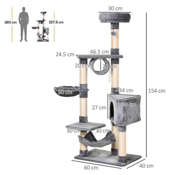 PawHut Cat Tree Condo Tower, Multi-level Activity Stand for Kittens, 150CM Height with Toys & Scratching Posts Aosom UK