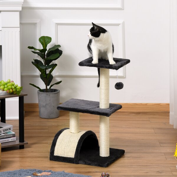 PawHut Cat Tree Tower, 72cm Climbing Activity Centre for Kittens, with Sisal Scratching Post, Pad Arc Perch, and Hanging Ball Toy, Grey Aosom UK