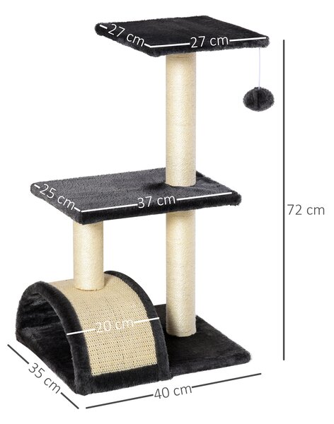 PawHut Cat Tree Tower, 72cm Climbing Activity Centre for Kittens, with Sisal Scratching Post, Pad Arc Perch, and Hanging Ball Toy, Grey Aosom UK