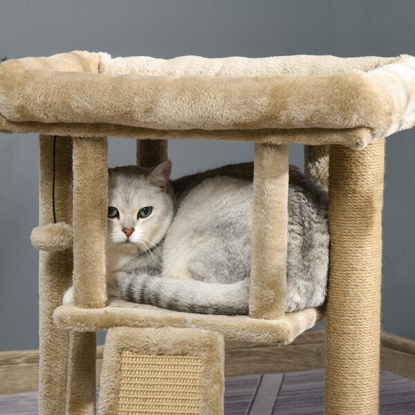 PawHut Cat Tree Tower, Kitten Climbing Activity Centre with Jute Scratching Pad, Ball Toy, Condo Perch Bed, 40 x 40 x 57 cm, Coffee Aosom UK