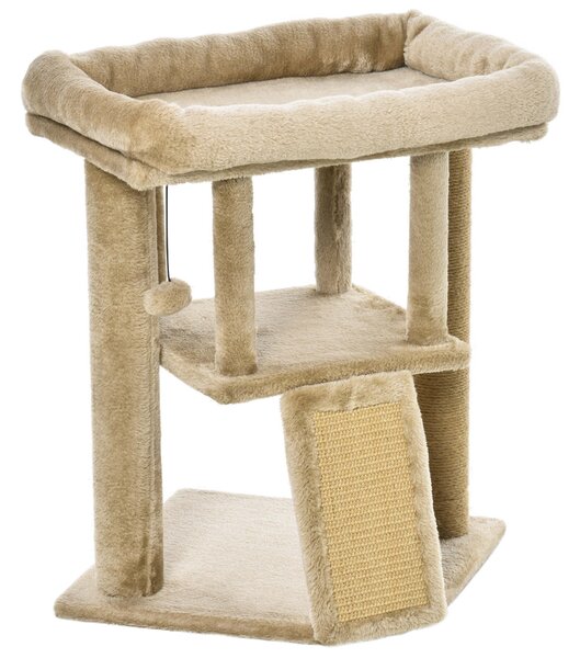 PawHut Cat Tree Tower, Kitten Climbing Activity Centre with Jute Scratching Pad, Ball Toy, Condo Perch Bed, 40 x 40 x 57 cm, Coffee Aosom UK