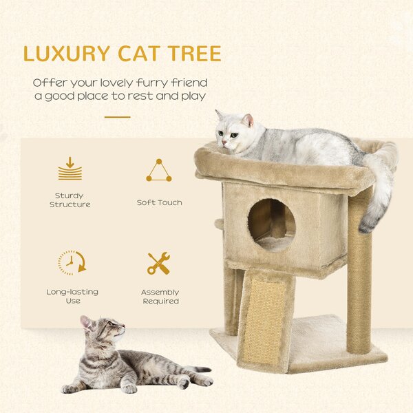PawHut Cat Tree Tower, Kitten Climbing Activity Centre with Jute Scratching Pad, Ball Toy, Condo Perch Bed, 40 x 40 x 57 cm, Coffee Aosom UK