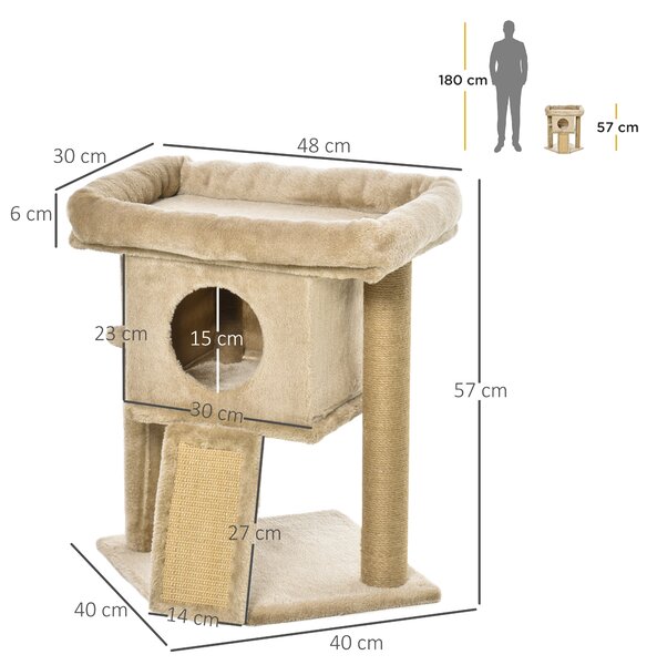 PawHut Cat Tree Tower, Kitten Climbing Activity Centre with Jute Scratching Pad, Ball Toy, Condo Perch Bed, 40 x 40 x 57 cm, Coffee Aosom UK