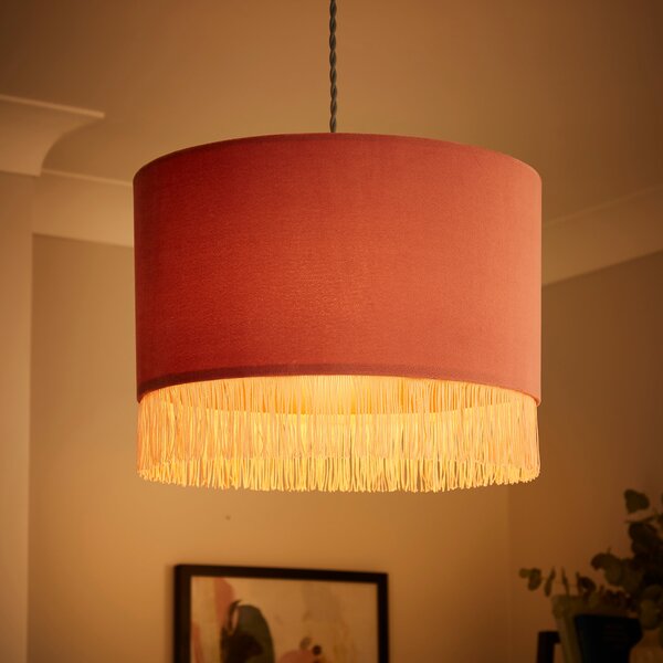 Fringed Velvet Drum Lamp Shade