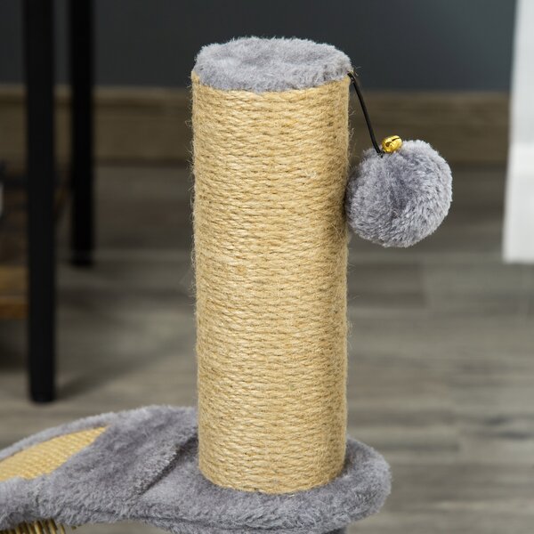 PawHut Cat Tree Tower, Indoor Climbing Activity Centre with Scratching Post, Massage Board, Hanging Toy, Grey Aosom UK