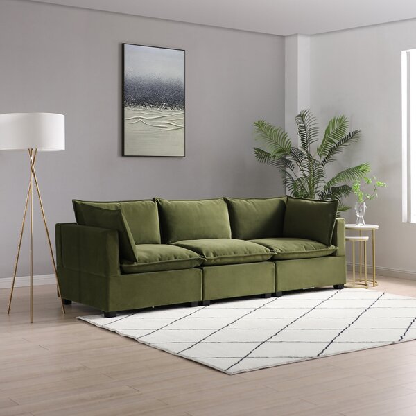 Moda 3 Seater Modular Sofa, Olive Velvet