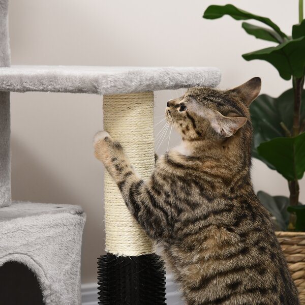 PawHut Cat Tree Tower with Sisal Scratching Posts, Kitten Climbing Activity Centre, Massage Toy Included, 48 x 48 x 80cm, Light Grey Aosom UK