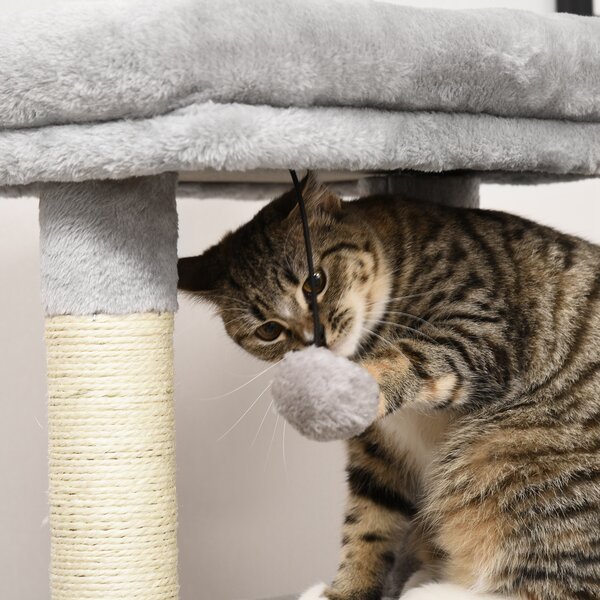 PawHut Cat Tree Tower with Sisal Scratching Posts, Kitten Climbing Activity Centre, Massage Toy Included, 48 x 48 x 80cm, Light Grey Aosom UK