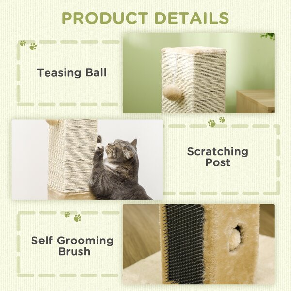 PawHut Interactive Cat Scratching Post, Jute Material with Carpet Base and Hanging Toy, Beige Aosom UK