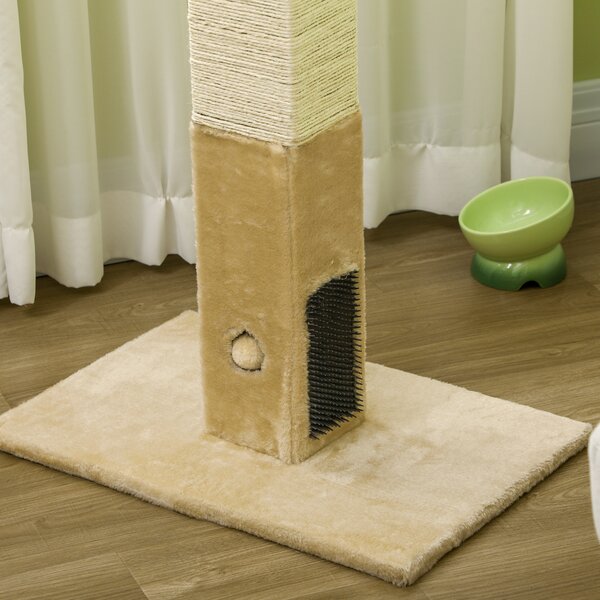 PawHut Interactive Cat Scratching Post, Jute Material with Carpet Base and Hanging Toy, Beige Aosom UK