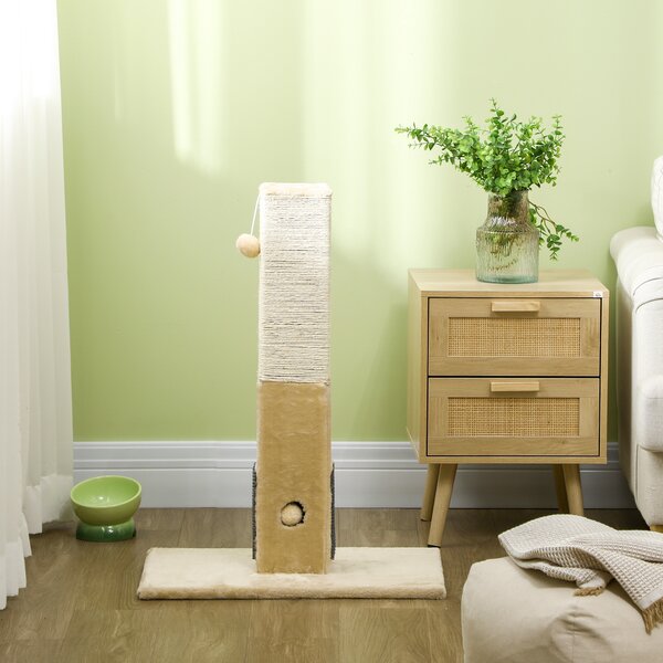 PawHut Interactive Cat Scratching Post, Jute Material with Carpet Base and Hanging Toy, Beige Aosom UK