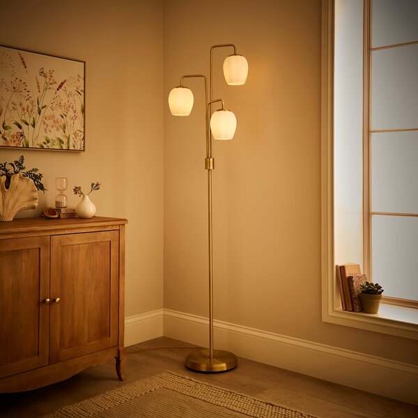 Frosted Tulip 3 Light Ribbed Glass Adjustable Floor Lamp